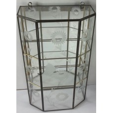 Vintage Glass Brass Faceted Curio Cabinet Mirrored Etched Flowers 9.25"W x 16"T   263708360108